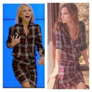 VERONICA BEARD Emory Red Blue Plaid Ruched Zipped 3/4 Sleeve Mini Dress Size 4